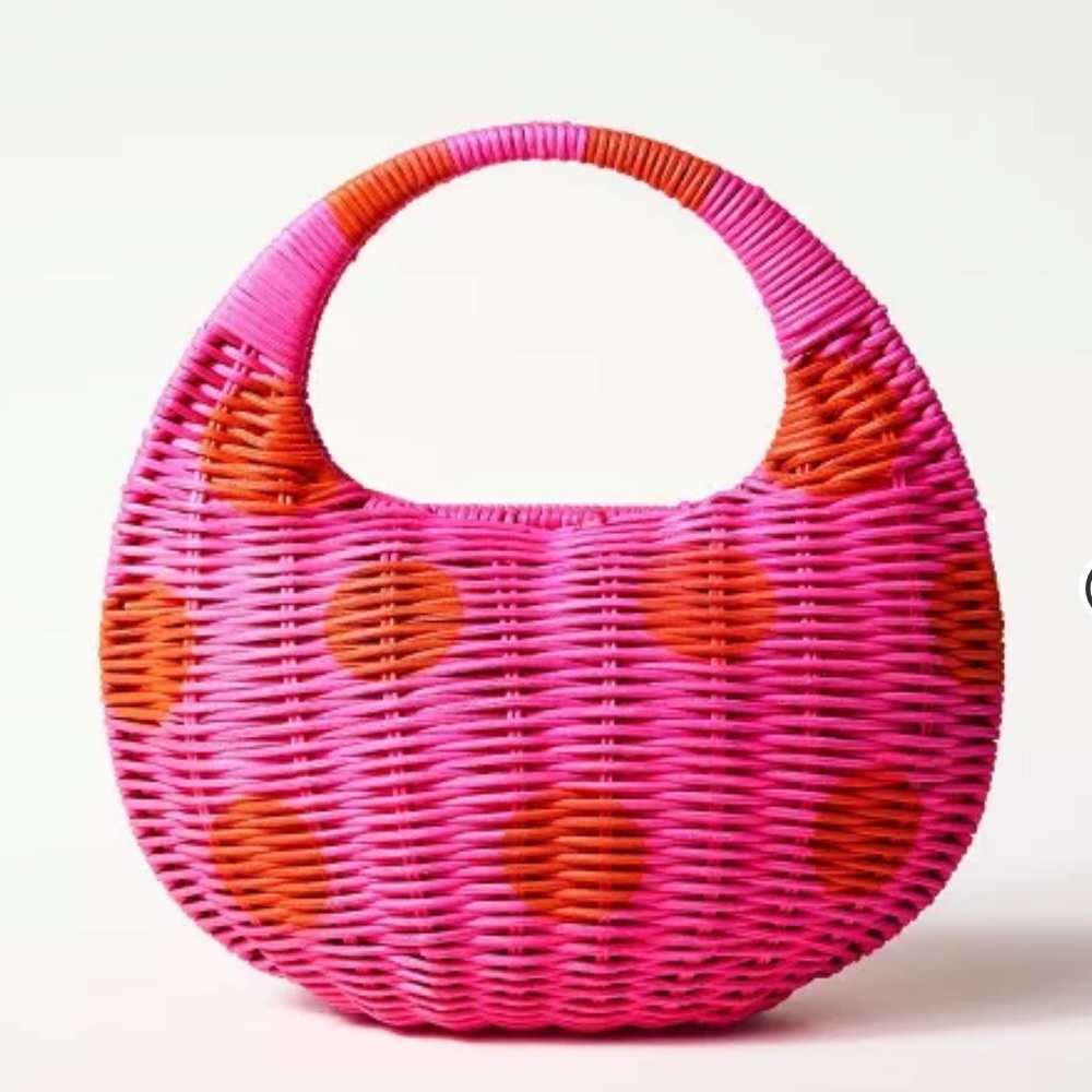 KATE SPADE x Target Pink Wicker Crescent Bag Red Polka Dots Basket Weave NWT - Picture 1 of 7
